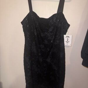 R&M Richards Black Sequin Sheath Dress with Padded Shrug